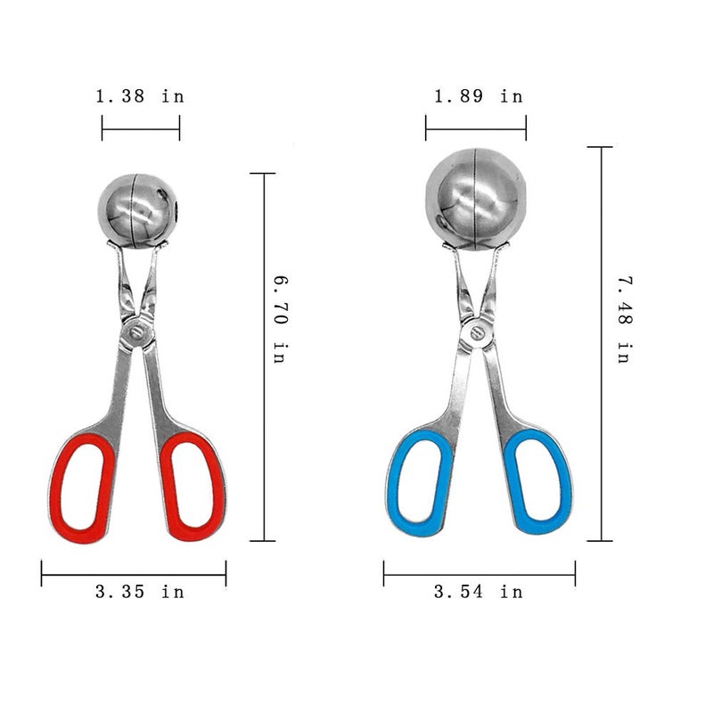 QMET Meatball Maker  2 PCS None-Stick Meatball Maker with Detachable Anti-Slip Handles  Stainless Steel Meat Baller Tongs  Cake Pop Roller  Ice Tongs  Cookie Dough Scoop for Kitchen (1.38""&1.78"") - Image 3